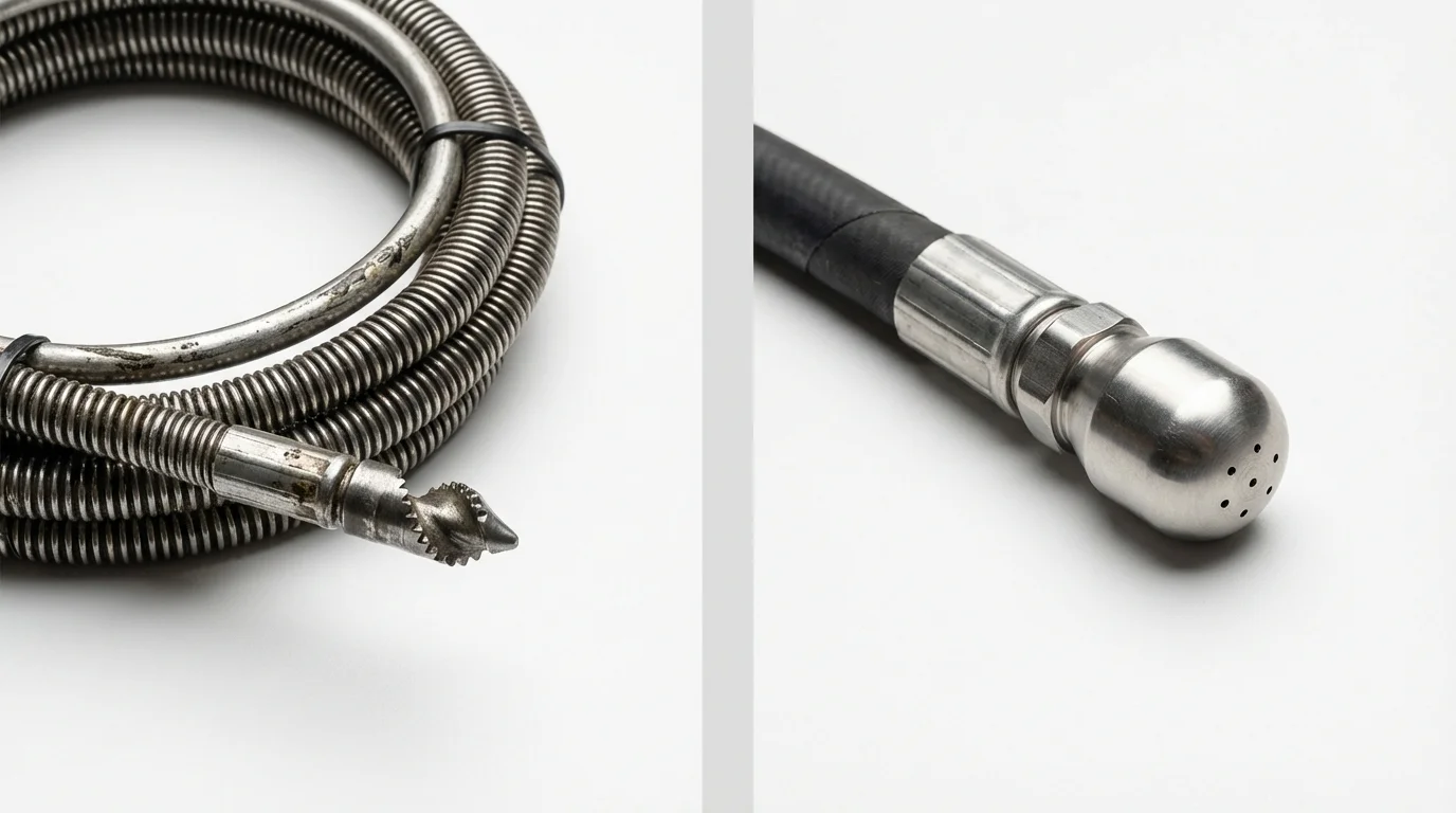 Drain snake cable and hydro jetting nozzle used for drain cleaning in Walbridge, OH
