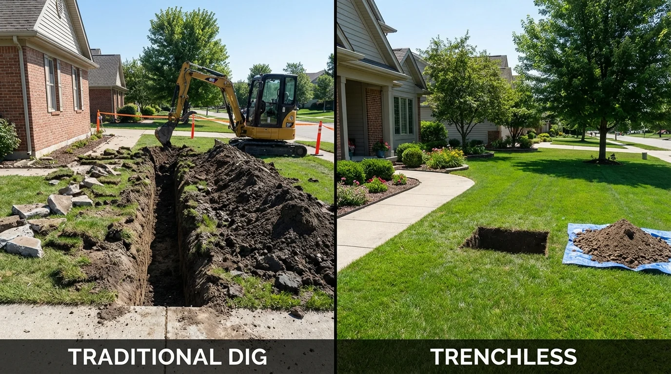 Trenchless sewer repair with minimal yard damage versus traditional excavation in Walbridge, OH